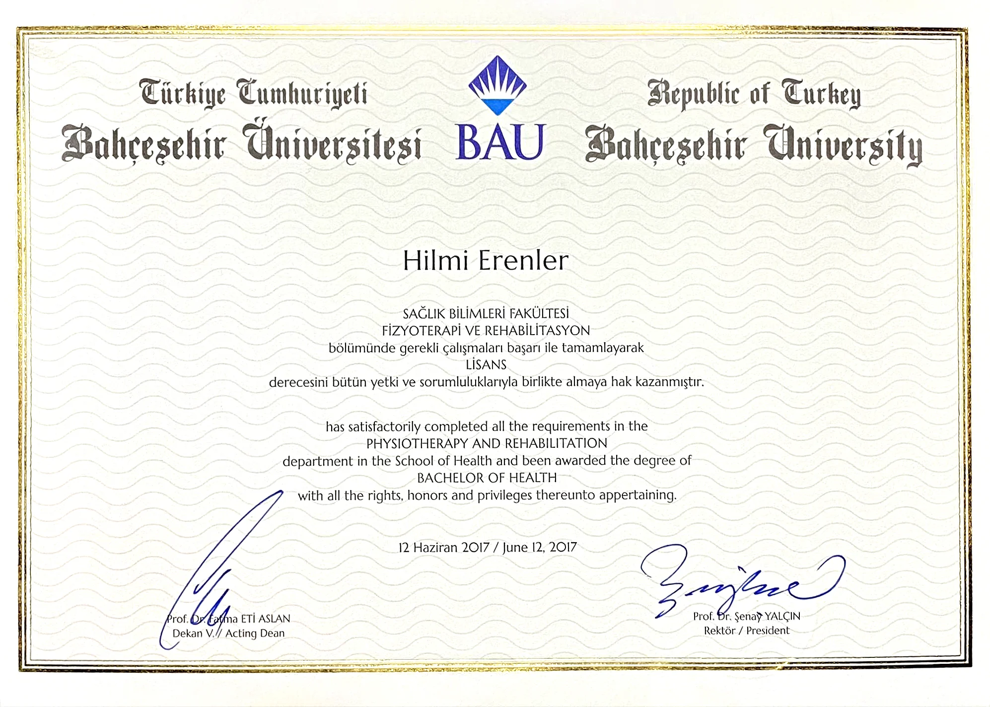Fizyoterapi ve Rehabilitasyon Lisans Diploması