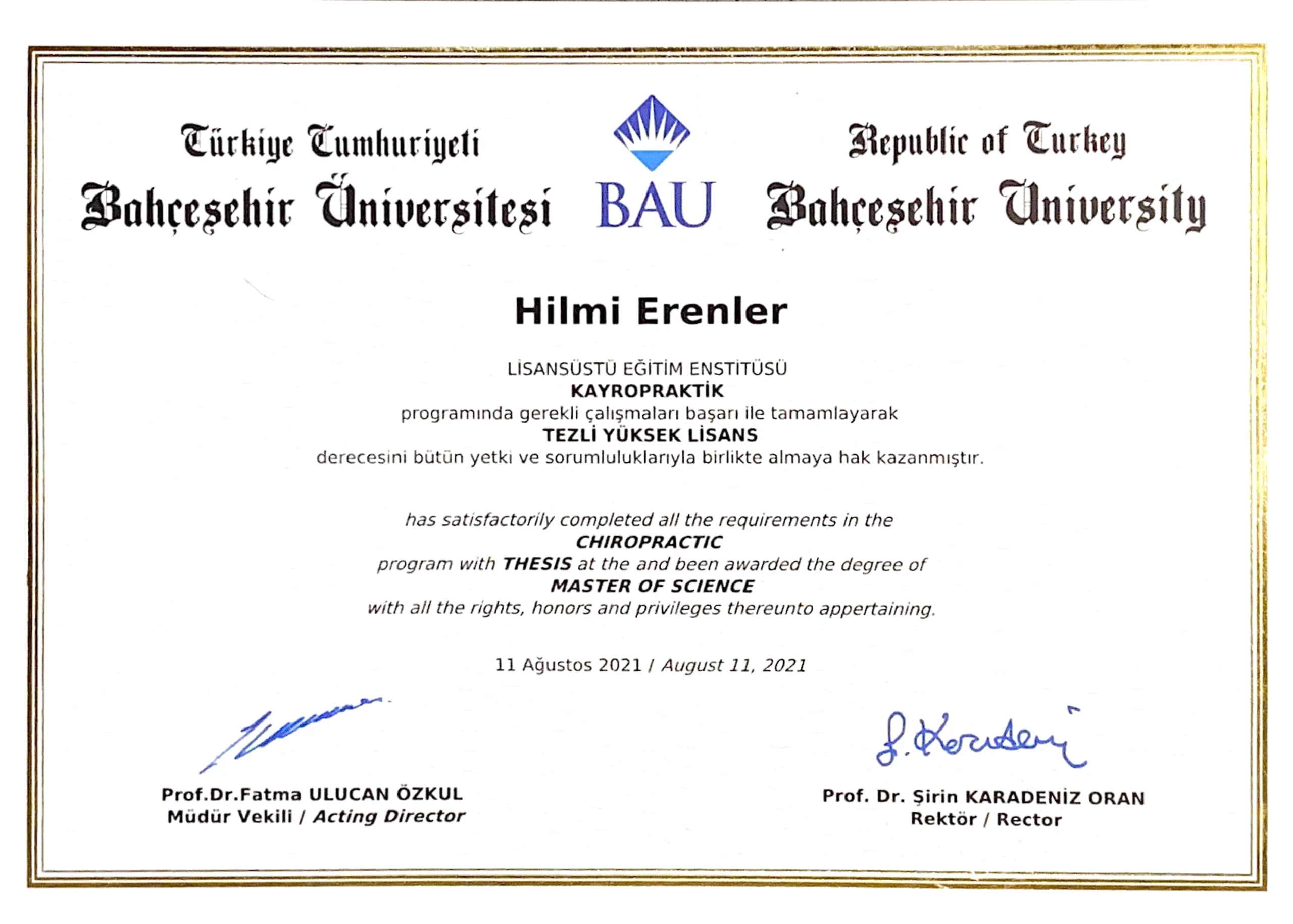 Kayropraktik Lisansüstü Diploması